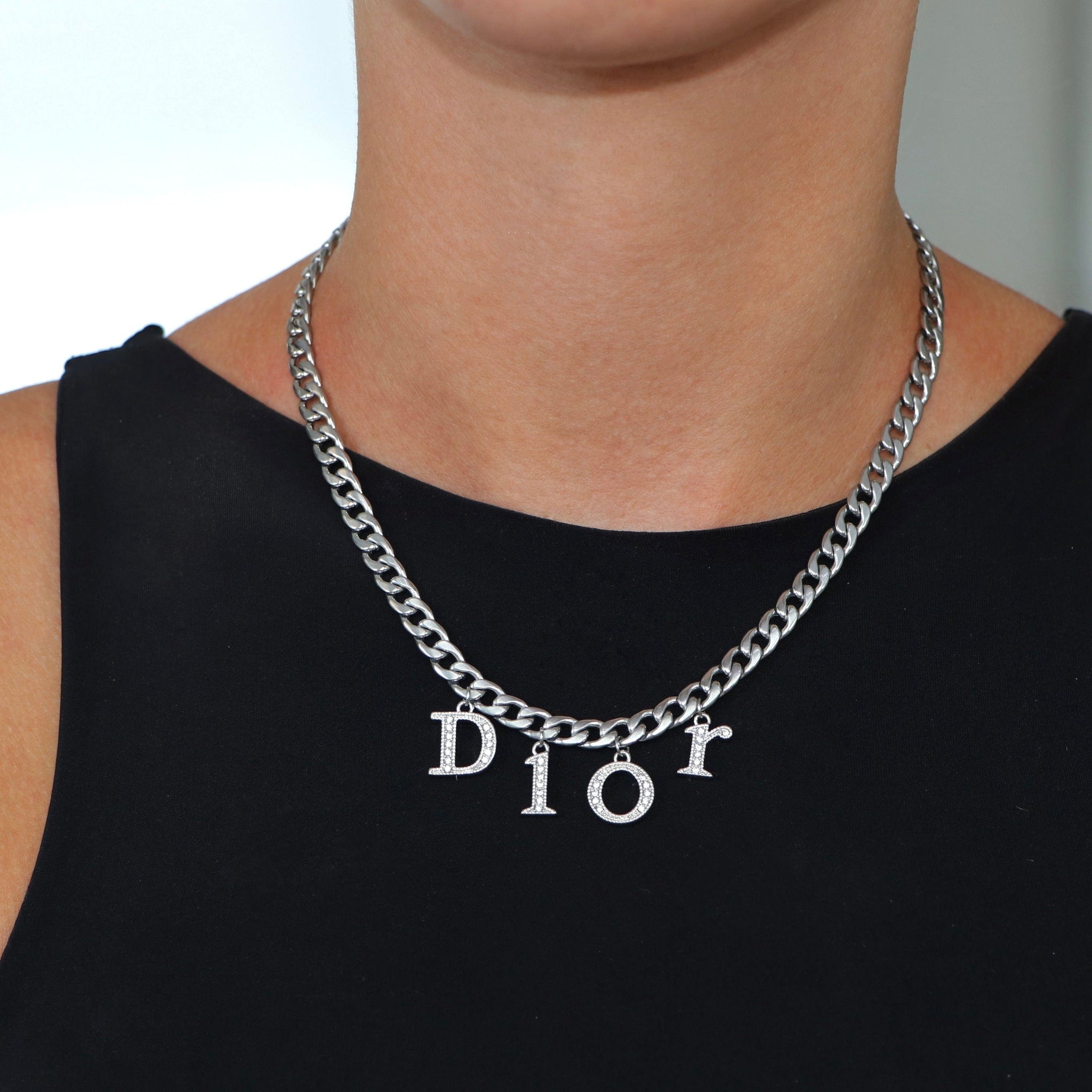 Christian Dior Logo Silver Spellout Necklace  ShopStyle